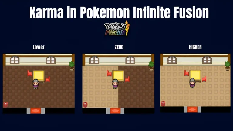 Pokémon Infinite Fusion Karma system chart showing bad to good karma scale and impact on game rewards and storylines.